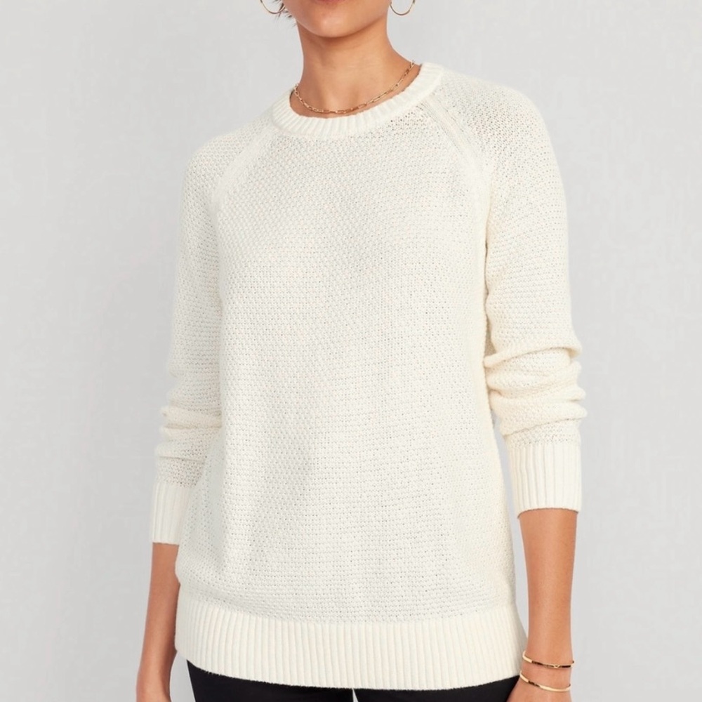 Old Navy Women’s Cream Textured Pullover Tunic Sweater Crew Neck Size S